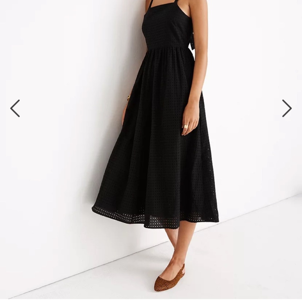 Madewell Black Eyelet Bow-Back Midi Dress